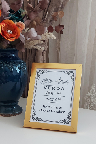 15x21 cm Fotoğraf Çerçevesi! Ahşap Ayaklı Pvc Camlı Dekoratif Masaüstü Çerçeve! Gold - 1
