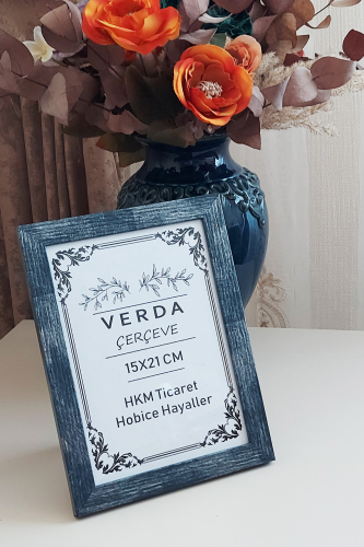 15x21 cm Fotoğraf Çerçevesi! Ahşap Ayaklı Pvc Camlı Dekoratif Masaüstü Çerçeve! Mavi - 0