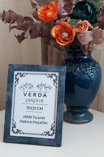 15x21 cm Fotoğraf Çerçevesi! Ahşap Ayaklı Pvc Camlı Dekoratif Masaüstü Çerçeve! Mavi - 1