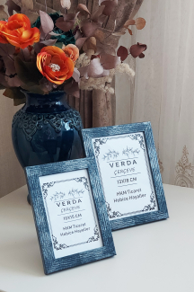 2 Li Çerçeve 10x15 cm ve 13x18 Cm Fotoğraf Çerçevesi! Ahşap Ayaklı Pvc Camlı Dekoratif Çerçeve! Mavi