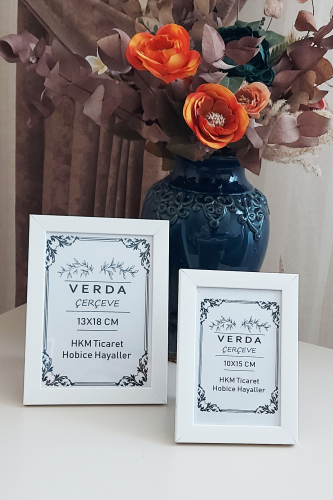 2 Li Çerçeve 10x15 cm ve 13x18 Cm Fotoğraf Çerçevesi! Ahşap Ayaklı Pvc Camlı Dekoratif Çerçeve! Beyaz - 1