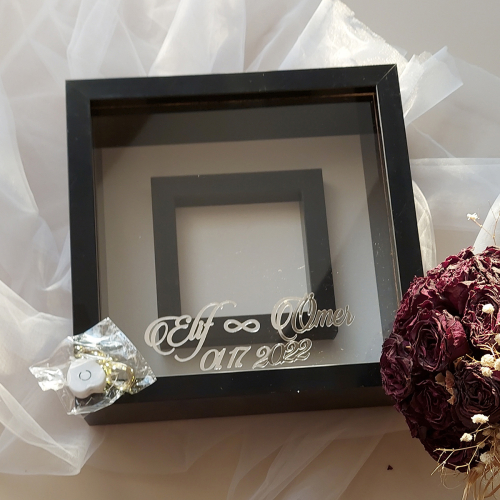 25x25 cm Siyah Renkli Fotoğraf Bölümlü Ledli İsimli Tarihli Çerçeve-HKM Ticaret - 2