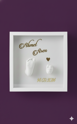 25x25x7 Cm Bebek El Ayak Beyaz Heykel Yapım Kiti ve Beyaz Derin Anı Çerçevesi 3D Kalıp Alma - 1