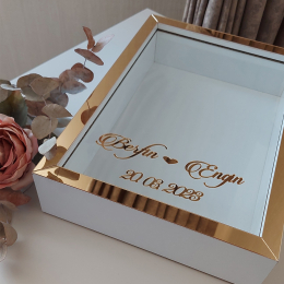 25x35 Cm Beyaz-Gold Isimli Derin! Anı Çerçevesi! Yeni Model Çerçeve! ledsiz!