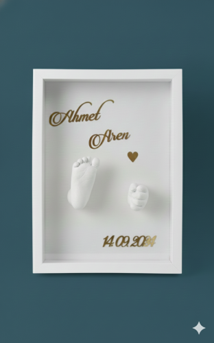 25x35x5 Cm Bebek El Ayak Beyaz Heykel Yapım Kiti ve Beyaz Derin Anı Çerçevesi 3D Kalıp Alma - 1