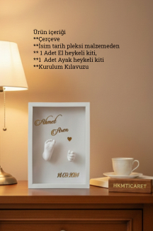 25x35x5 Cm Bebek El Ayak Beyaz Heykel Yapım Kiti ve Beyaz Derin Anı Çerçevesi 3D Kalıp Alma
