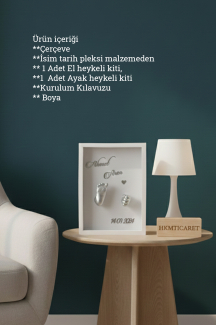 25x35x5 Cm Bebek El Ayak Gümüş Heykel Yapım Kiti ve Beyaz Derin Anı Çerçevesi 3D Kalıp Alma