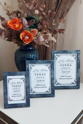 3 Lü Set! 10x15, 13x18 cm ve 15x21 cm Fotoğraf Çerçevesi! Ahşap Ayaklı Pvc Camlı Dekoratif Çerçeve! - 1