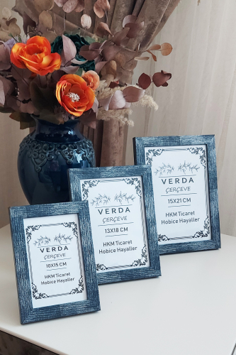 3 Lü Set! 10x15, 13x18 cm ve 15x21 cm Fotoğraf Çerçevesi! Ahşap Ayaklı Pvc Camlı Dekoratif Çerçeve! - 3