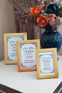 3 Lü Set! 10x15, 13x18 cm ve 15x21 cm Fotoğraf Çerçevesi! Ahşap Ayaklı Pvc Camlı Dekoratif Çerçeve! Gold