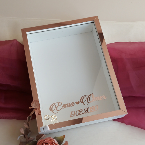 30x40 Cm Derin Beyaz-Rose İsimli! Özel Gün Çiçekleri Için Anı Çerçevesi! Derin Çerçeve Ledli! - 2