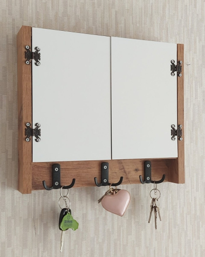 35 x 40 cm Düz Desenli Ceviz Geniş Dekoratif Sigorta Panosu! Anahtarlıklı Sigorta Kutusu! Elektrik Pano Düzenleyici! - 1