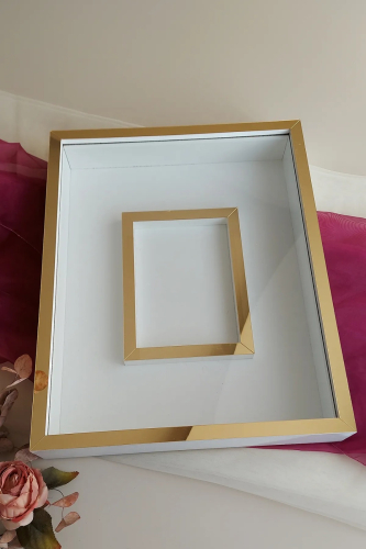 40x50 Cm Beyaz- Gold Gül Anı Çerçevesi! Fotoğraf Bölümlü Ledsiz Çerçeve! Gül Anı Çerçevesi - 3