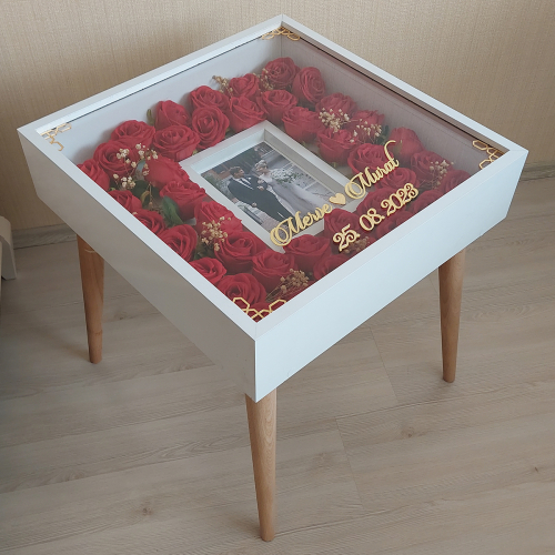 Beyaz Fotoğraf Bölümlü Isimli Anı Sehpası! Özel Gün Çiçekleriniz Için Yan Sehpa! Gül Sehpası! - 1