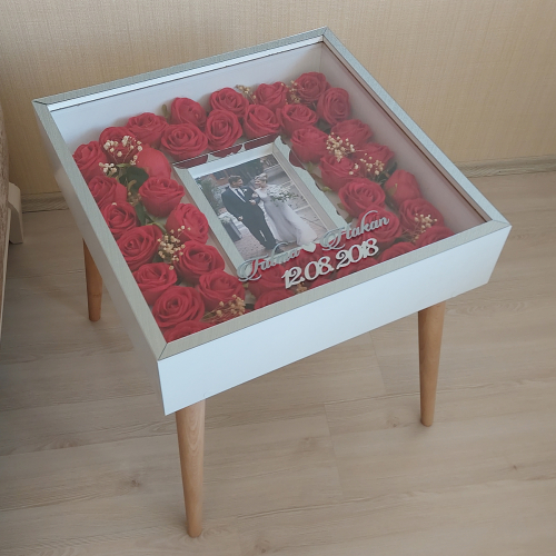 Beyaz-Füme Fotoğraf Bölümlü Isimli Anı Sehpası! Özel Gün Çiçekleriniz Için Yan Sehpa! Gül Sehpası! - 0