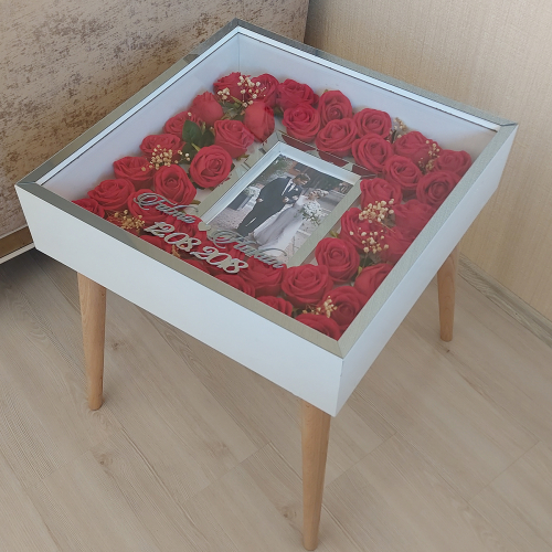 Beyaz-Füme Fotoğraf Bölümlü Isimli Anı Sehpası! Özel Gün Çiçekleriniz Için Yan Sehpa! Gül Sehpası! - 1